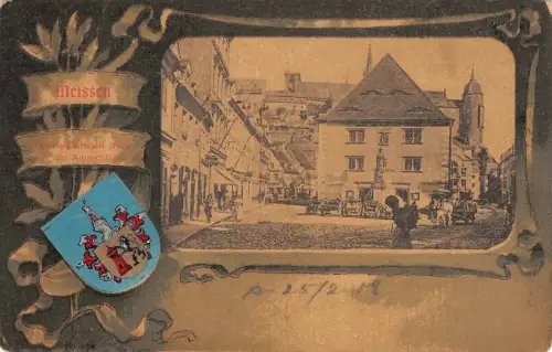 Theaterplatz Blick auf Albrechtsburg Meißen Sachsen Postkarte AK 1908