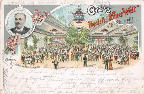 AK Gruss aus Reichels " Neuer - Welt " Alt Chemnitz , Endstation Strassenbahn