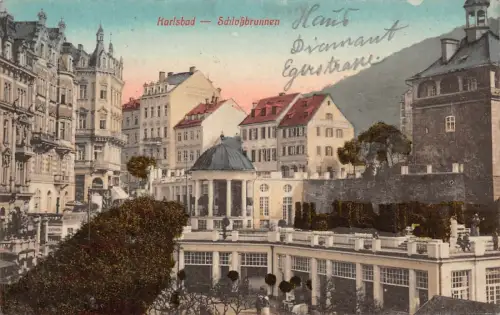 Karlsbad Schloßbrunnen Postkarte AK