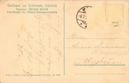 Gasthaus zur Schmiede, Dänkritz Landkreis Zwickau Postkarte 1925