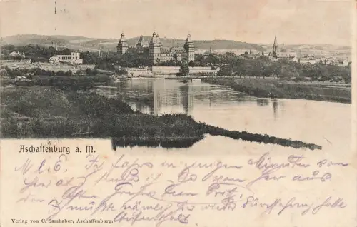Blick auf Aschaffenburg am Main Bayern Postkarte AK 1903
