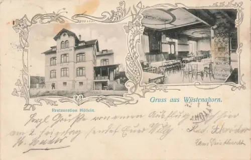 Gruss aus Wüstenahorn mit Restauration Höllein Bayern Postkarte AK 1906