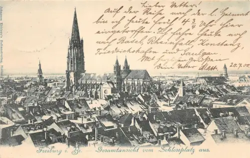 Freiburg i. Br. Gesamtansicht vom Schlossplatz aus Postkarte AK