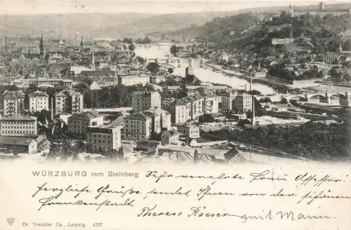 Stadtansicht auf Würzburg vom Steinberg aus in Bayern Postkarte AK 1901