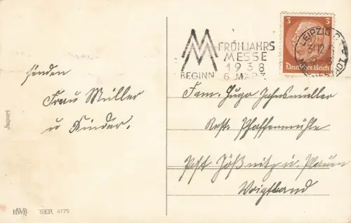 Jahreswechsel Mädchen mit Schlitten Postkarte HP. 1932