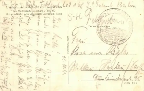 Gasthof zum Landsknecht St. Goar-Fellen Feldpost AK 1941