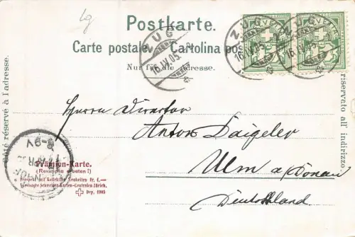Zürich Rathausquai mit Peterskirche und Wühre Straßenbahn Postkarte AK 1905