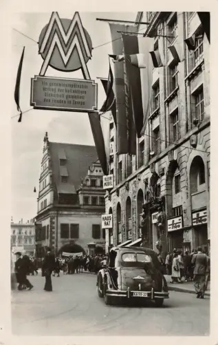Messestadt Leipzig Messehaus "Handelshof" Grimmaische Straße Postkarte AK 1957