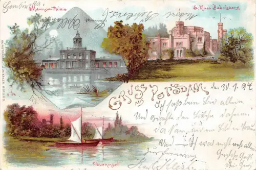 AK Potsdam Schloss Babelsberg Litho 1897