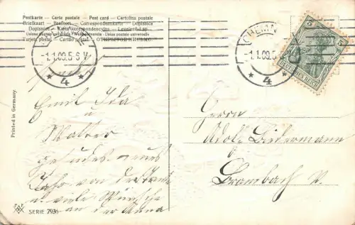 AK Neujahr Engel mit Frau und Auto 1909 Chemnitz