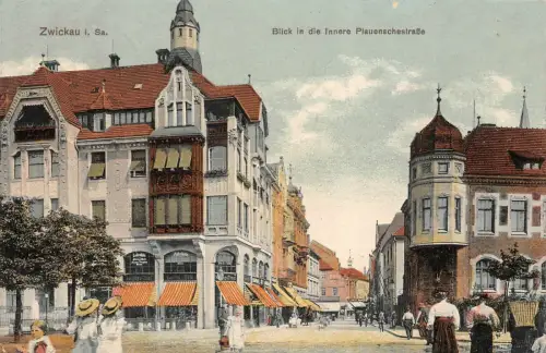 Zwickau i. Sa. Blick in die Innere Plauenschestraße Postkarte AK 1911