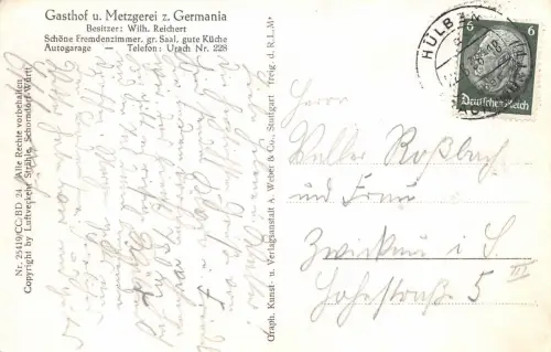 Hülben Kreis Urach vom Flugzeug aus Gasthof Metzgerei z. Germania 1938