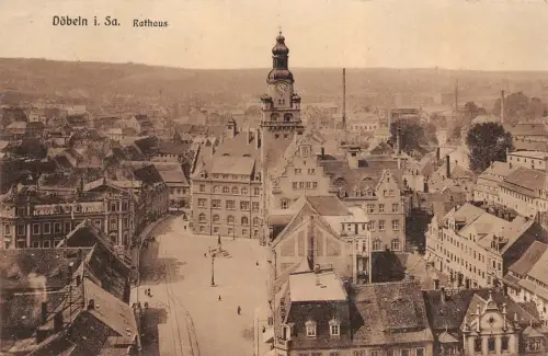 Stadtansicht mit Rathaus in Döbeln Sachsen Postkarte AK 1943