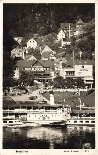 Café Richter und Dampfer Leipzig in Schmilka Sachsen M. Seidel 294 Postkarte AK