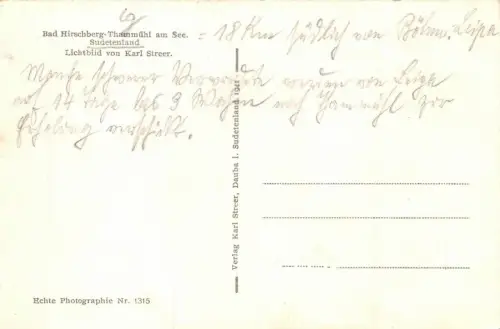 Bad Hirschberg-Thammühl am See Sudetenland Postkarte AK