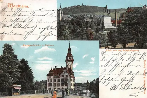 Waldheim Zschopaubrücke u. Rathaus Blick von der Bahnhofstrasse AK 1905