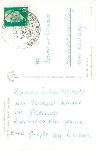 HOG Linden-Hotel am Markt Buckow Märkische Schweiz Brandenburg Postkarte AK 1962