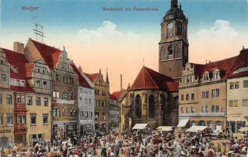 Meißen Marktplatz mit Frauenkirche Postkarte 1918