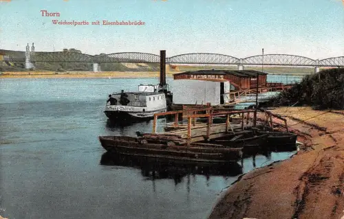 Thorn (Toruń) Weichselpartie mit Eisenbahnbrücke Feldpost AK 1918