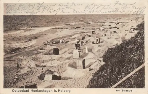 Ostseebad Henkenhagen b. Kolberg Am Strande Postkarte AK 1931