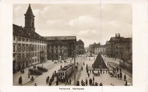 Blick auf den Marktplatz in Karlsruhe Baden-Württemberg Postkarten AK 1933