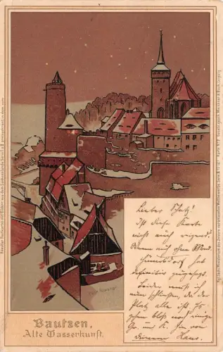 Alte Wasserkunst in Bautzen Sachsen Postkarte AK 1898