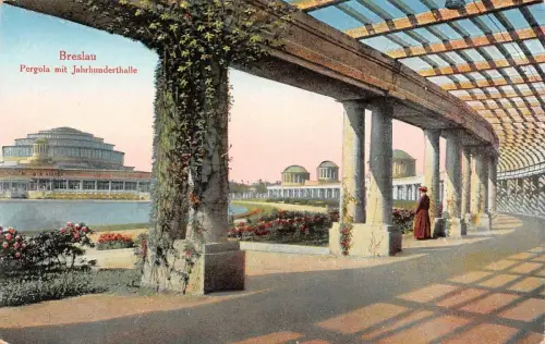 Breslau Pergola mit Jahrhunderthalle AK