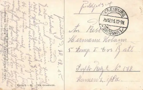 Freiburg Breisgau Universität Baden-Württemberg Postkarte AK 1915