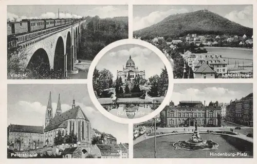 Ruhmeshalle, Hindenburg-Platz und Kirche in Görlitz Sachsen Postkarte AK