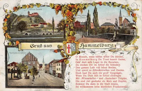 Gruß aus Hammelburg Saalebrücke Altes Schloss Schloss Saaleck Postkarte AK 1916