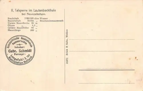 II. Talsperre i. oberen Lautenbachtale b. Neunzehnhain Postkarte AK