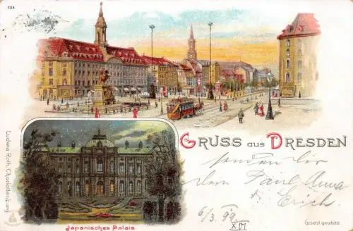 Gruss aus Dresden Japanisches Palais Litho AK 1899