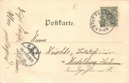 Gruss aus Stuttgart Altes Schloss Marktplatz Rathaus Postkarte 1899