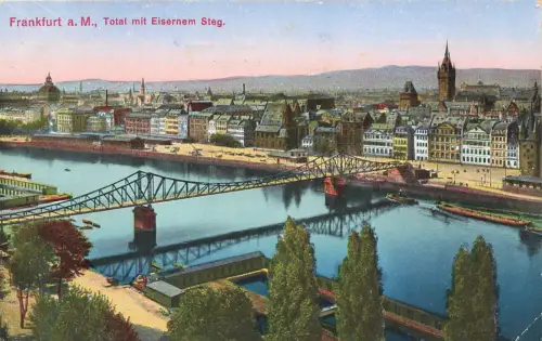 Totalansicht mit Eisernem Steg Frankfurt am Main Hessen Postkarte AK 1915