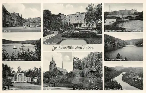 Gruss aus Mittweida Sachsen Markt, Talsperre Postkarte AK 1940