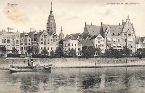 Weserpartie an der Schlachte Bremen Postkarte AK