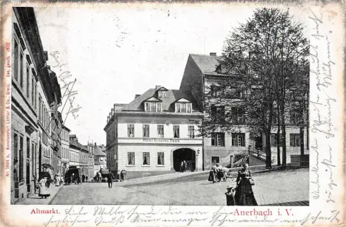 Auerbach i. V. Altmarkt Hotel braunes Ross Postkarte 1904