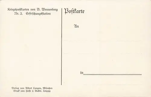 Erfrischungsstation, Soldaten in Waggons auf dem Weg zur Front Postkarte AK