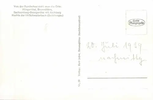 Stadtansicht Blick nach dem Aschberg Klingenthal Sachsen Postkarte AK 1939
