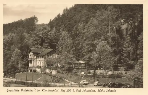 Gastsätte Waldhäusl im Kirnitzschtal Bad Schandau Sachsen Postkarte AK 1955