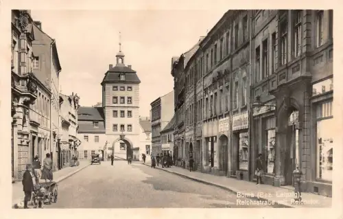Reichsstraße mit Reichstor in Borna Sachsen Postkarte AK