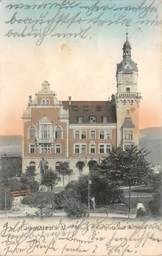 König Albertplatz mit Rathaus in Falkenstein im Vogtland Sachsen AK 1906