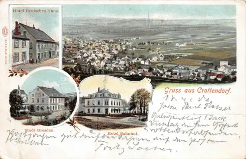 Gruss aus Crottendorf Hotel Deutsches Haus Stadt Dresden Hotel Bahnhof AK