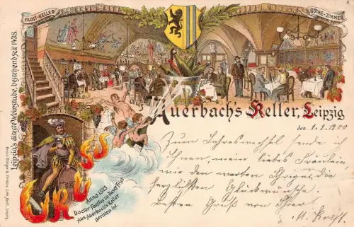 Weinstube Auerbachs Keller mit Innenansicht in Leipzig Sachsen AK 1899