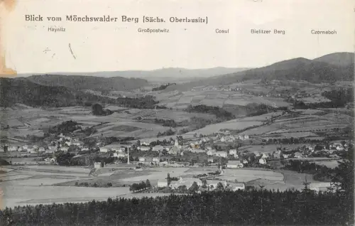 Blick vom Mönchswalder Berg (Sächs. Oberlausitz) Postkarte AK 1925