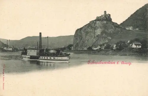 Schreckenstein mit Dampfschiff bei Aussig Ústí nad Labem Böhmen Postkarte AK