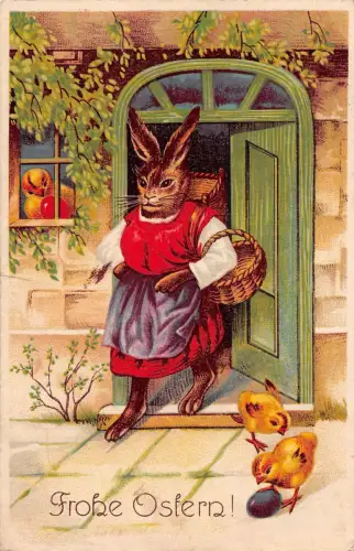 Mama Hase am Haus Ostern Postkarte 1940 München