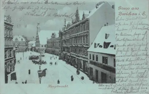 Gruss aus Zwickau mit Hauptmarkt Sachsen Winter-Postkarte AK 1899