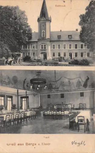 Gruß aus Berga a. Elster Vogtland Rathaus , Saal Postkarte 1915
