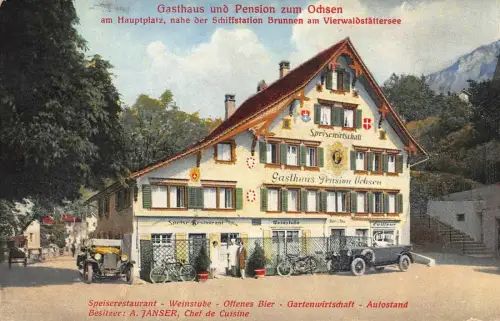 Gasthaus und Pension zum Ochsen Brunnen am Vierwaldstättersee Postkarte AK